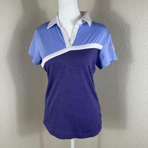 Adidas Climalite Polo Shirt Womens S Purple Color block Athleisure Tenniscore